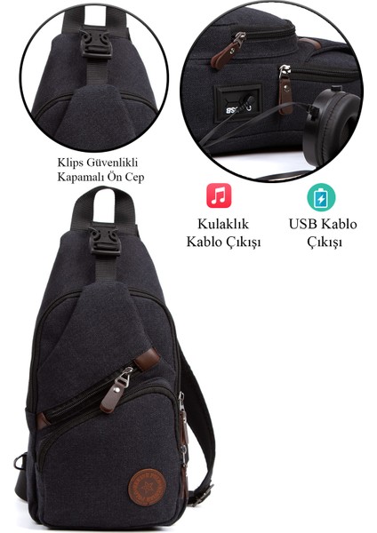 Unisex Kanvas USB Kulaklık Çıkışlı Çapraz Askılı Bel Omuz Çanta fiyatları