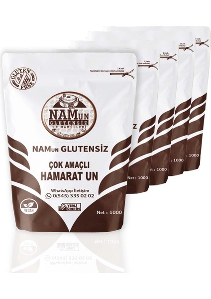 5'li Paket Glutensiz Çok Amaçlı Hamarat Un Taş Değirmen Vegan 1 kg