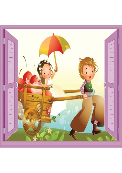 Çocuk Odası Bebek Odası Pencere Poster Duvar Kağıdı At Arabası
