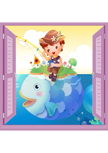Çocuk Odası Bebek Odası Pencere Poster Duvar Kağıdı Balıkçı