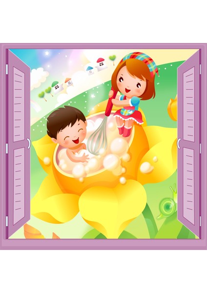 Çocuk Odası Bebek Odası Pencere Poster Duvar Kağıdı Banyo Zamanı
