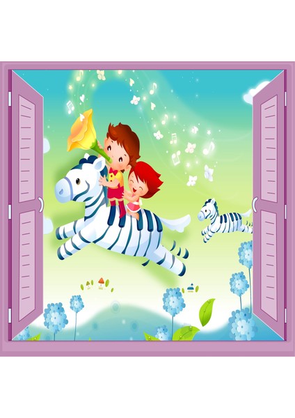 Çocuk Odası Bebek Odası Pencere Poster Duvar Kağıdı At Çocuklar