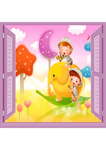 Çocuk Odası Bebek Odası Pencere Poster Duvar Kağıdı Safari