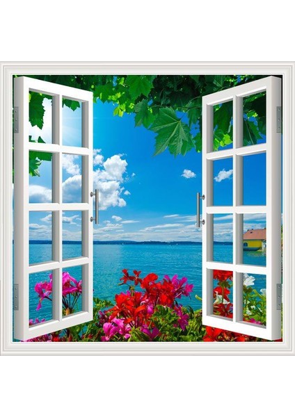 Pencere Poster Duvar Kağıdı Gül Deniz Yapışkanlı Sticker