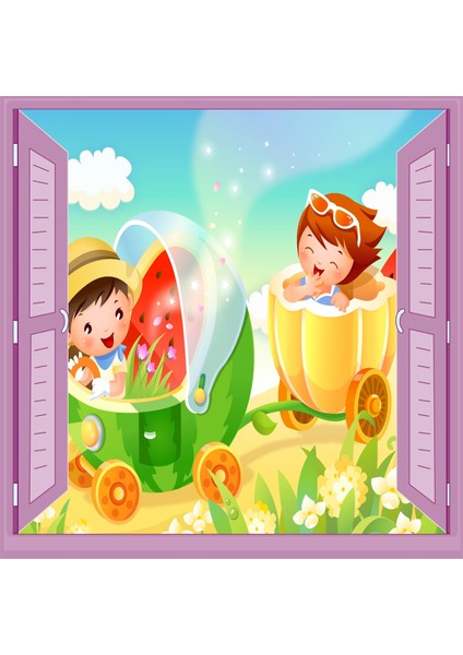 Çocuk Odası Bebek Odası Pencere Poster Duvar Kağıdı Bebek Arabası
