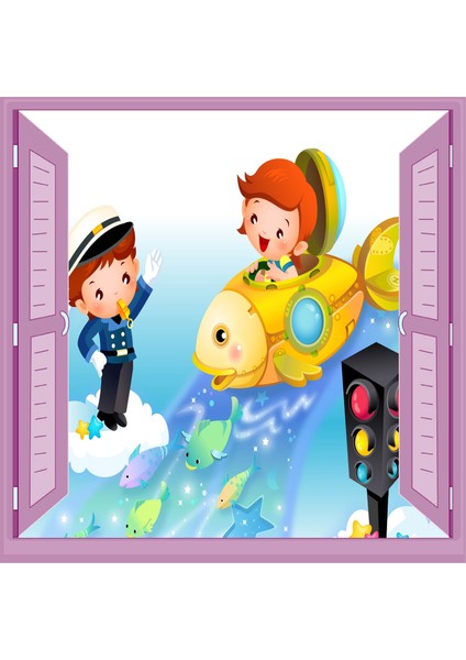 Çocuk Odası Bebek Odası Pencere Poster Duvar Kağıdı Trafik