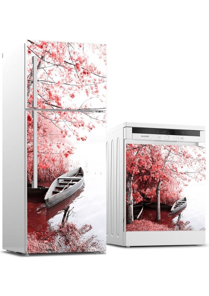 Buzdolabı ve Bulaşık Makinası Beyaz Eşya Sticker Kaplama Çiçekler Tekne