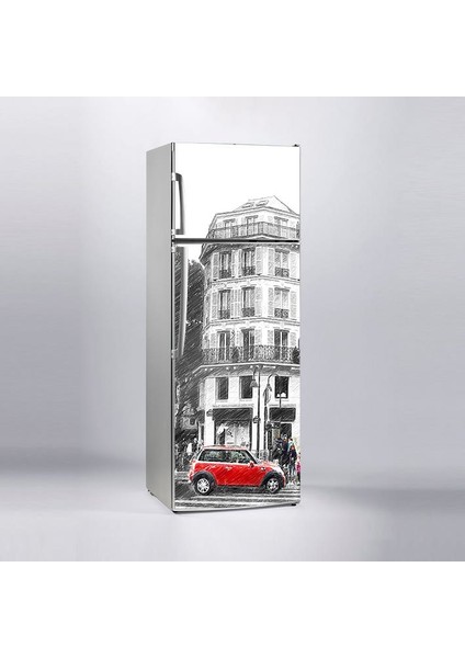 Buzdolabı Sticker Kaplama Dolap Kaplama Etiketi Kırmızı Araba