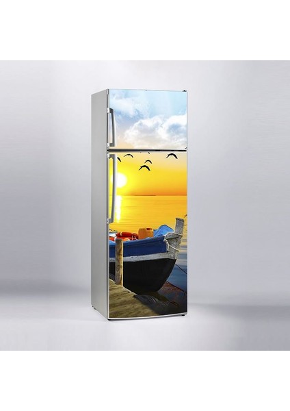 Buzdolabı Sticker Kaplama Dolap Kaplama Etiketi Tekne Gün Batımı