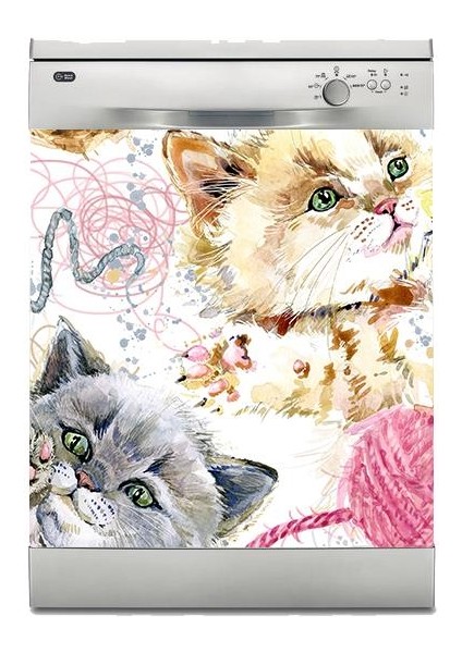 Bulaşık Makinesi Sticker Kaplama Beyaz Eşya Kaplama Pamuk Kedi