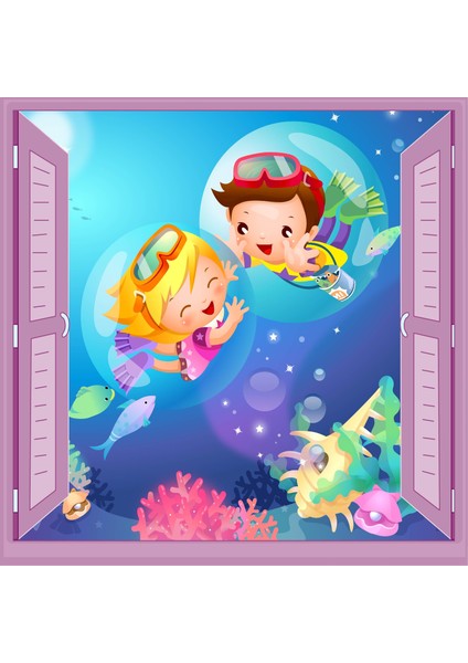 Çocuk Odası Bebek Odası Pencere Poster Duvar Kağıdı Dalgıç