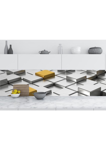 Mutfak Tezgah Arası Folyo Fayans Kaplama Folyosu 3 Boyutlu Küpler