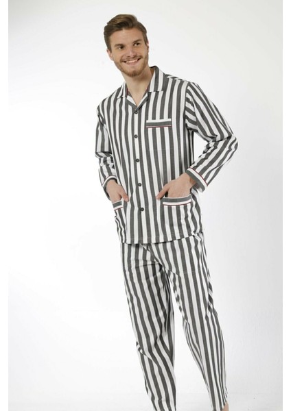 4007 Gaffur Çizgili Erkek Pijama Takımı Poplin