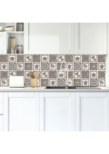 Mutfak Tezgah Arası Folyo Fayans Kaplama Folyosu Vintage Kare Desenler 2