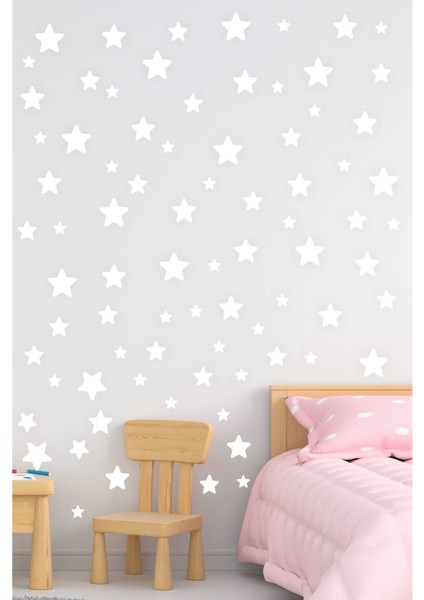 Yıldız Duvar Sticker - Beyaz 130 Adet (3-4-5cm)