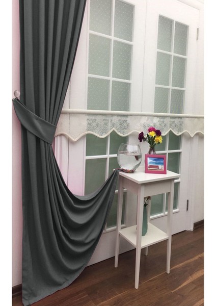 Koyu Gri Seyrek Pileli Fon Perde 50 x 270 cm