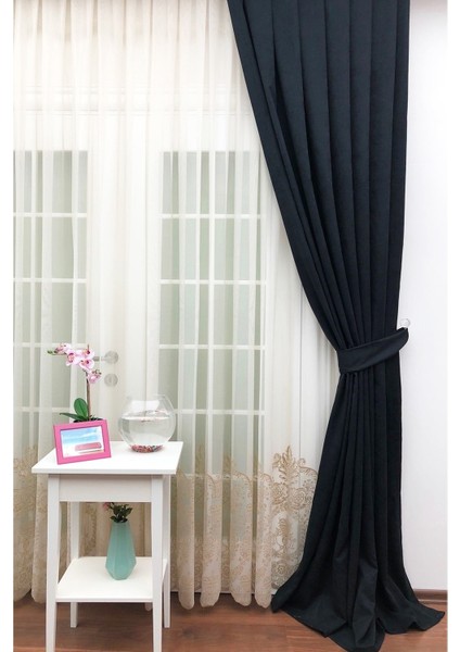 Siyah Normal Pileli Fon Perde 60 x 240 cm
