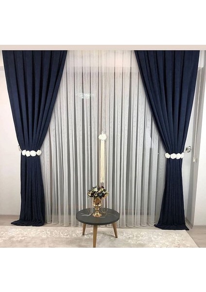 Lacivert Seyrek Pileli Fon Perde 50 x 250 cm indirimleri