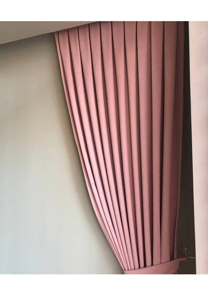 Pembe Sık Pileli Fon Perde 60 x 240 cm