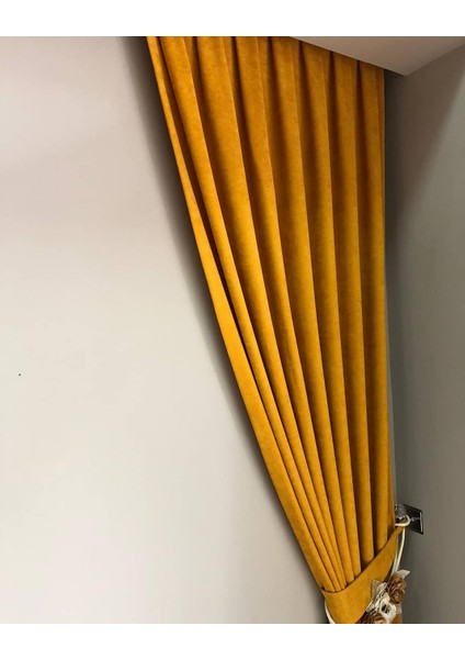 Koyu Sarı Sık Pileli Fon Perde 60 x 260 cm