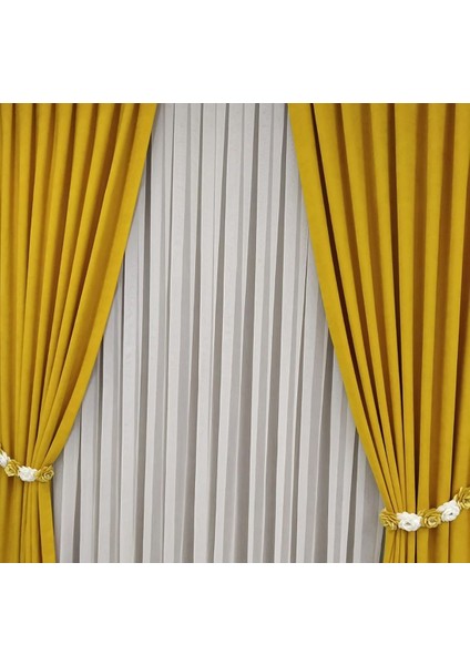 Koyu Sarı Sık Pileli Fon Perde 60 x 260 cm