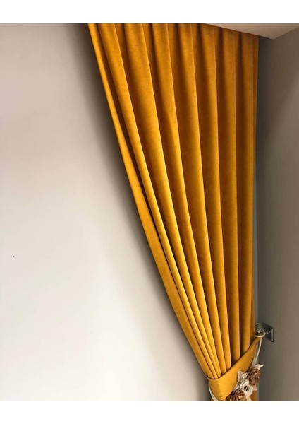 Koyu Sarı Sık Pileli Fon Perde 60 x 260 cm