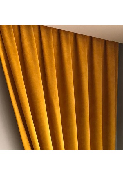 Koyu Sarı Sık Pileli Fon Perde 60 x 260 cm