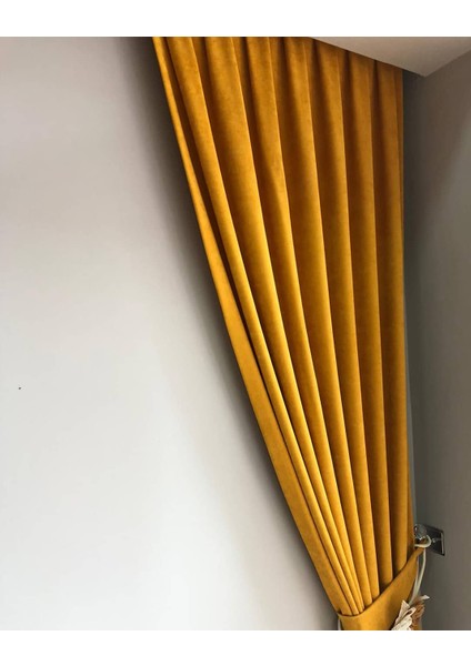 Koyu Sarı Sık Pileli Fon Perde 60 x 260 cm