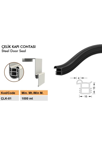 Çelik Kapı Contası-Fitili 6 Metre Siyah Renk  Çelik Kapı Kasa Contası Ürün Kodu-Çlk-01