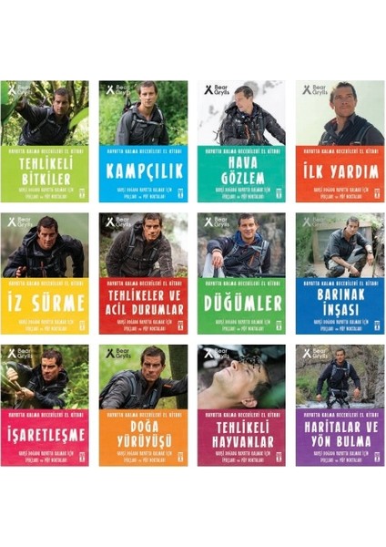 Hayatta Kalma Becerileri Kamp Kitabı - Kampçılık -İlk Yardım - Doğa Yürüyüşü-  12 Kitap Set - Bear Grylls