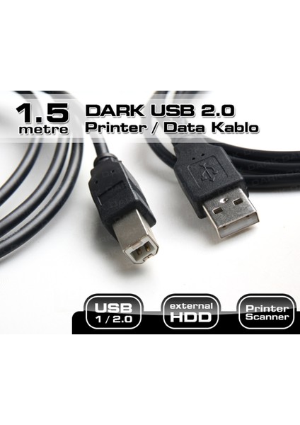 USB 2.0 1.5m Printer ve Data Yazıcı Kablosu (B-Tip) (DK-CB-USB2PRNL150) fiyatları