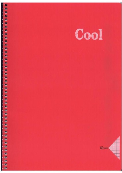 A4 Defter 60 Yaprak Kareli Spiralli Pp. Kapak Cool Kırmızı