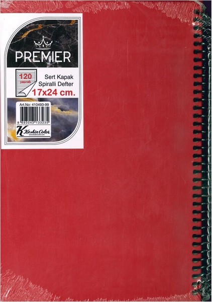 Çizgili Spiralli Sert Kapak Premier Defter 120 Yaprak 17 x 24 cm