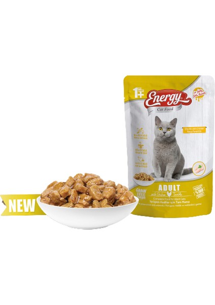 Yetişkin Tavuklu Islak Mama Cat Food Energy 24 x 85 gr