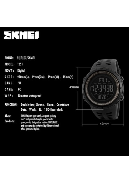 Spor Erkek Çok İşlevli Saatler Çalar Saat Chrono 5bar Su Geçirmez Dijital Saat 1257 (Yurt Dışından) fırsatları