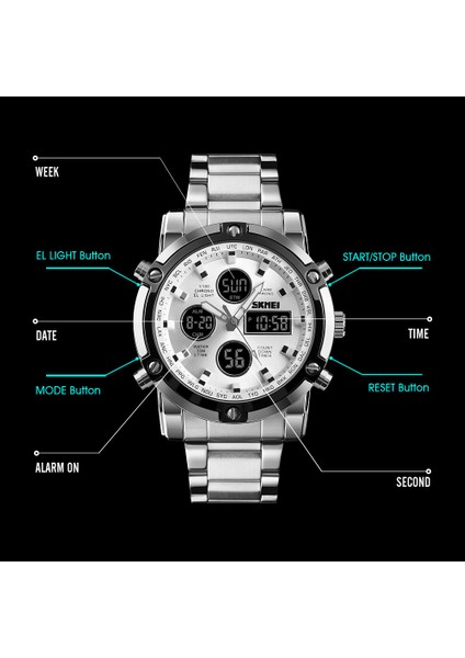 Dijital Kuvars Erkek Üç Zamanlı Çelik Kayış Kol Saati 1389 (Yurt Dışından)