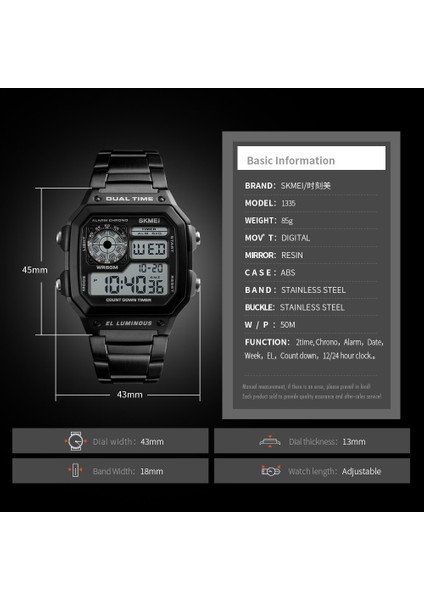 Spor Erkek 5bar Su Geçirmez Paslanmaz Çelik Kayış Dijital Saat 1335 (Yurt Dışından)