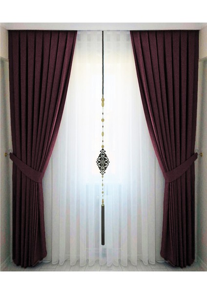 Mürdüm Pileli Kadifemsi Fon Perde Yüksek Kalite Tek Kanat