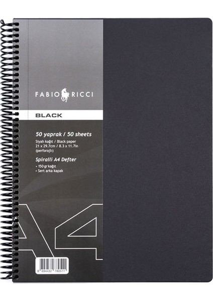 Fabio Ricci A4 Spiralli Çizim Defteri Black