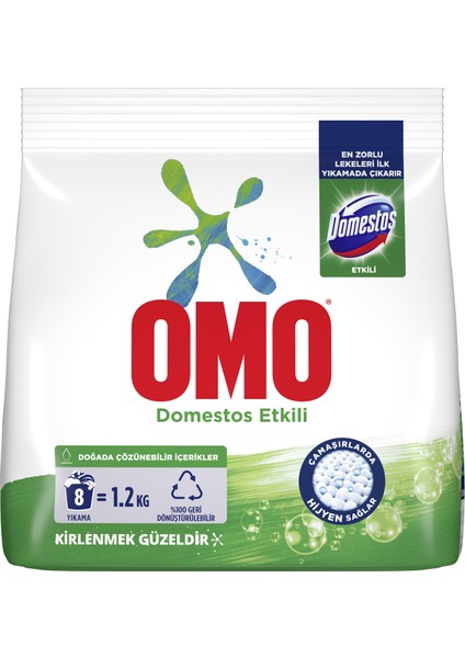 Toz Çamaşır Deterjanı Domestos Etkili En Zorlu Lekeleri İlk Yıkamada Çıkarır 1.2 KG 8 Yıkama 1 Adet modelleri