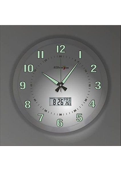 Termometreli 40 cm Aluminyum Kasa Büyük Dev Fosforlu Duvar Saa...