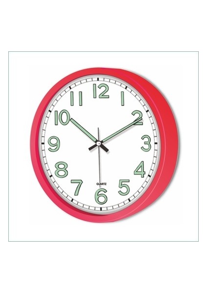 Gece Görünen Kırmızı Çerçeveli Kasalı 22 cm Fosforlu Duvar Saa...