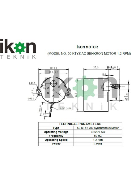 Ac Senkron Motor 50 Ktyz 1,2 Rpm 6W Kuluçka Çevirme Motoru, Viyol Motoru, 50KTYZ 1,2 Rpm, Kuluçka Çevirme Motoru