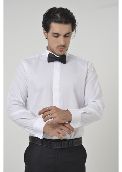 Beyaz Ata Yaka Slim Fit Gömlek L