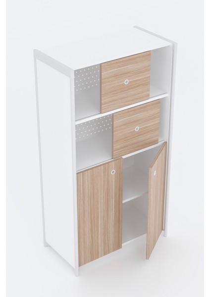 Stack Dosya Dolabı Melamin 44*80 Dört Bölmeli Sürgü Kapaklı Perfore Sac