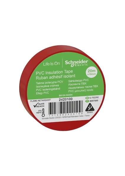 2420100, Kırmızı, Pvc Elektriksel Izolasyon Bandı, 1 Ad.