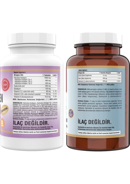 Collagen Type 1-2-3 1000 Mg Glutatyon Vitamin D Hyaluronic Acid Vitamin C & Çinko Bisglisinat & Bakır Selenium 60 Tablet
