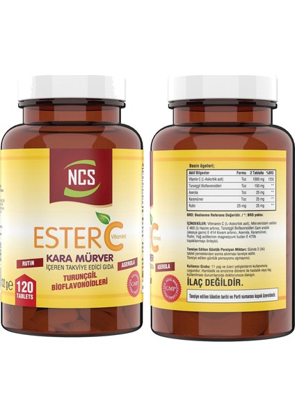 Collagen Type (Tip) 1-2-3 Hyaluronic Acid Vitamin C Glutatyon & Ester C Vitamini Kara Mürver 120 Tablet