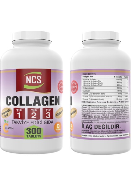 Hidrolize Collagen Type (Tip) 1-2-3 Hyaluronic Acid Vitamin C Glutatyon & Vitamin C Çinko Propolis 60 Tablet Vitamin D