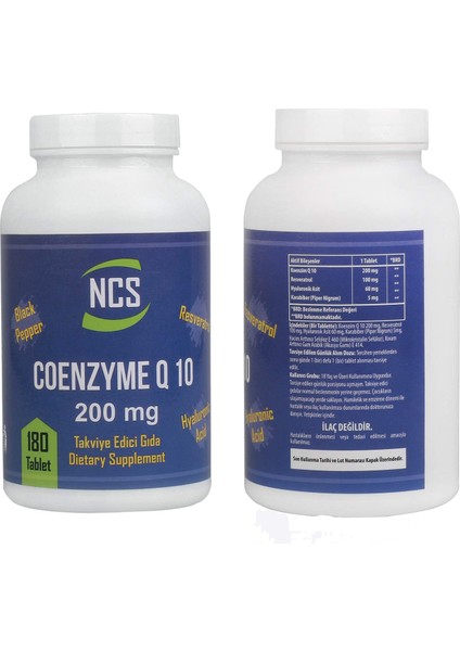 Coenzyme Q10 200 Mg Resvaretrol Hyaluronic Acid Piper Nigrum 180 Tablet & Milk Thistle Complex 90 Tablet modelleri